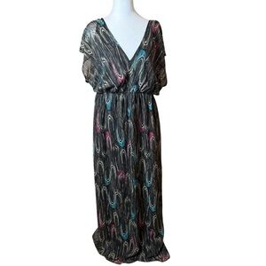 Lane Bryant Maxi Dress 14/16 Multicolor Feather Elastic Waist Southwestern Tribe
